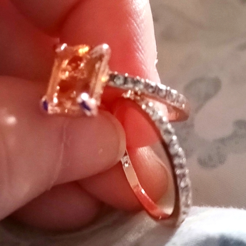 NEW! DAINTY Rose Gold Princess Cur Morganite Engagement Wedding Ring Set… - Picture 8 of 9